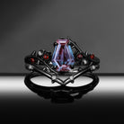 Thorns & Roses - Gothic Coffin Cut Lab Alexandrite Bridal Set with Curved Thorn Band