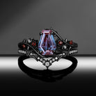 Thorns & Roses - Gothic Coffin Cut Lab Alexandrite Engagement Ring Set with Thorn Band