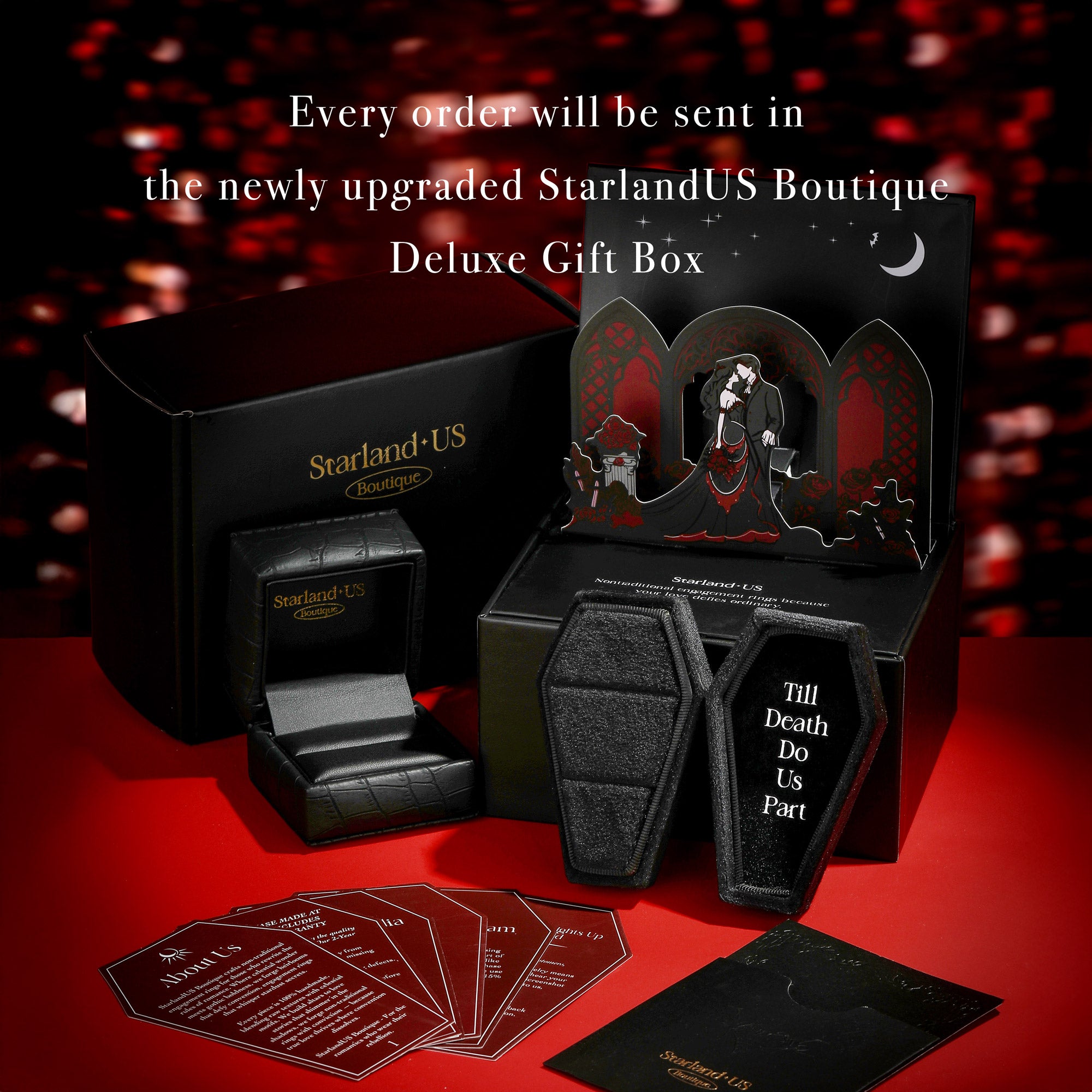 Bat Wing Inspired Coffin Moissanite Couple Bridal Ring Set