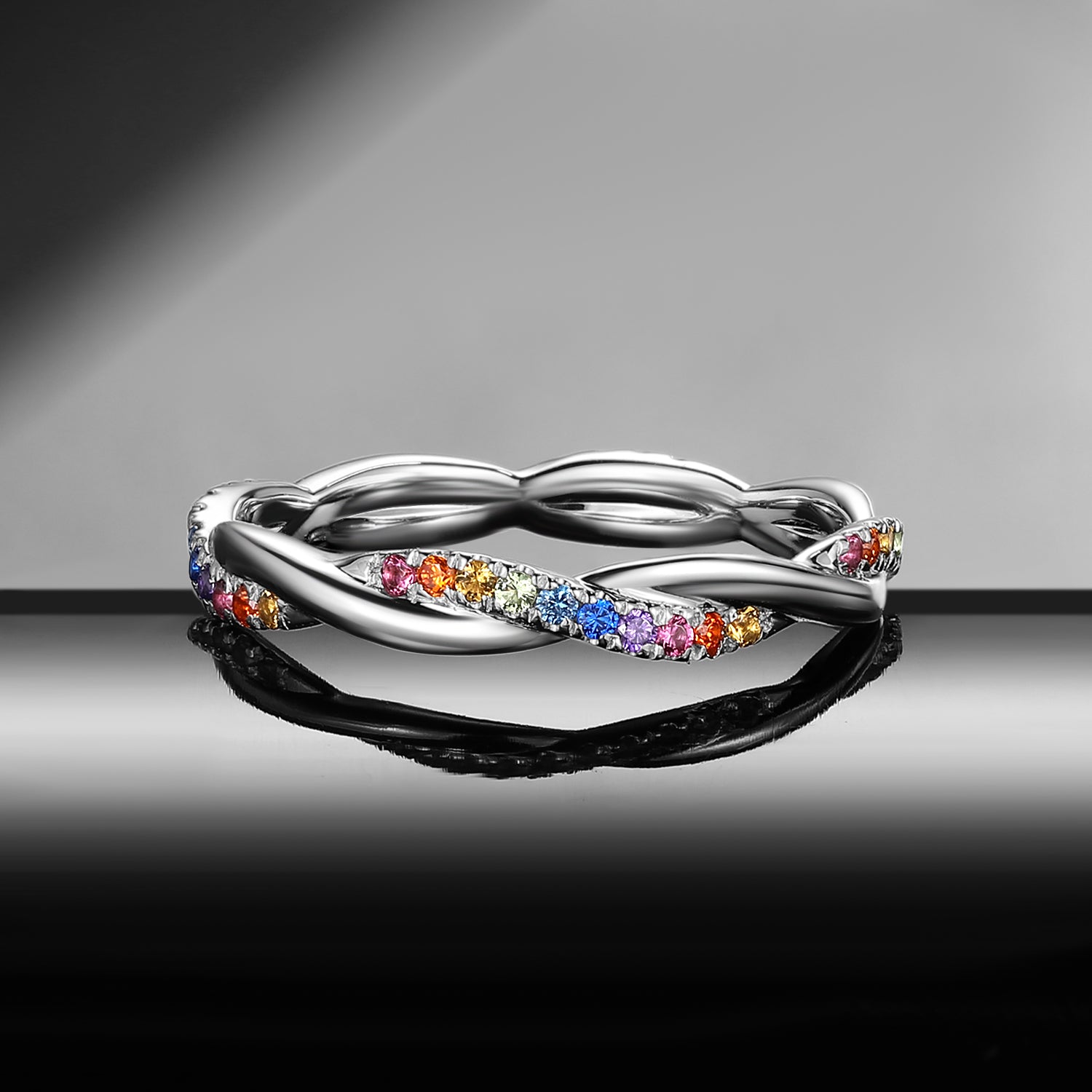 Full Eternity Natural Rainbow Sapphire Infinity Stacking Ring