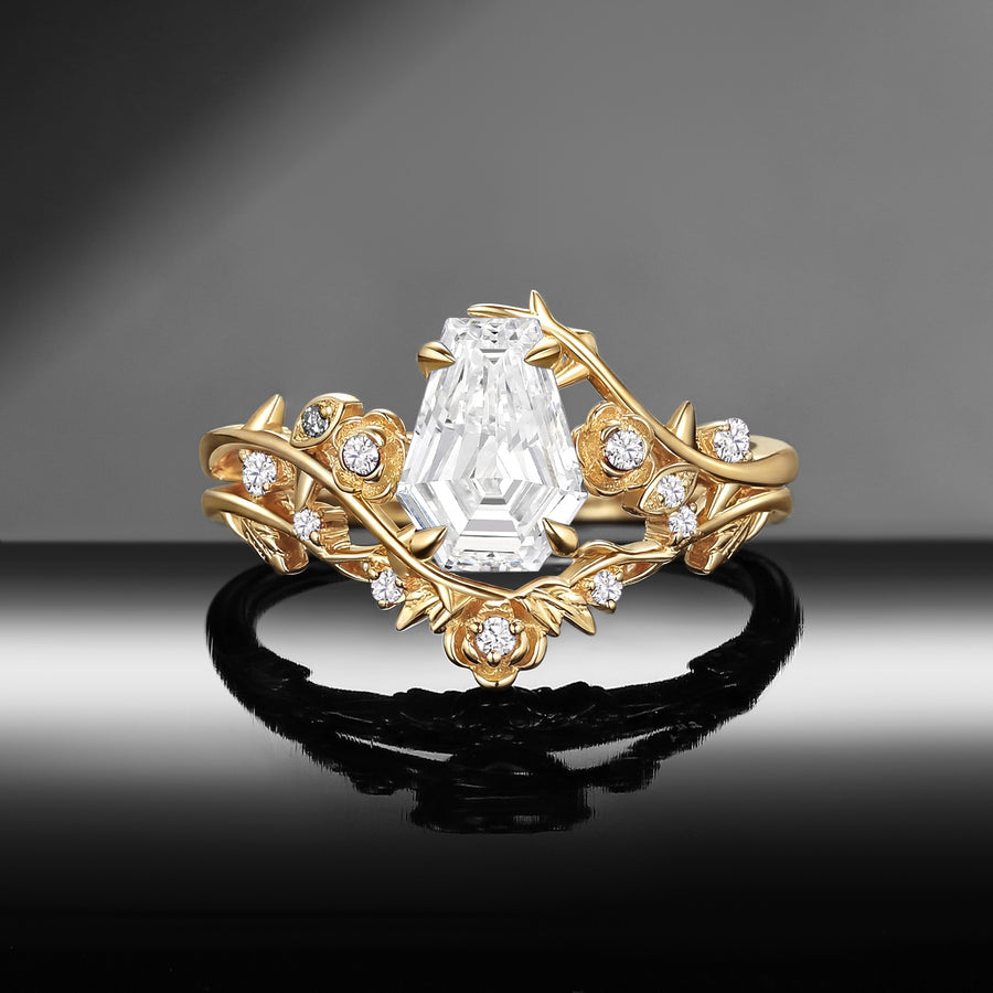 Nature inspired coffin lab diamond thorns roses alternative engagement ring