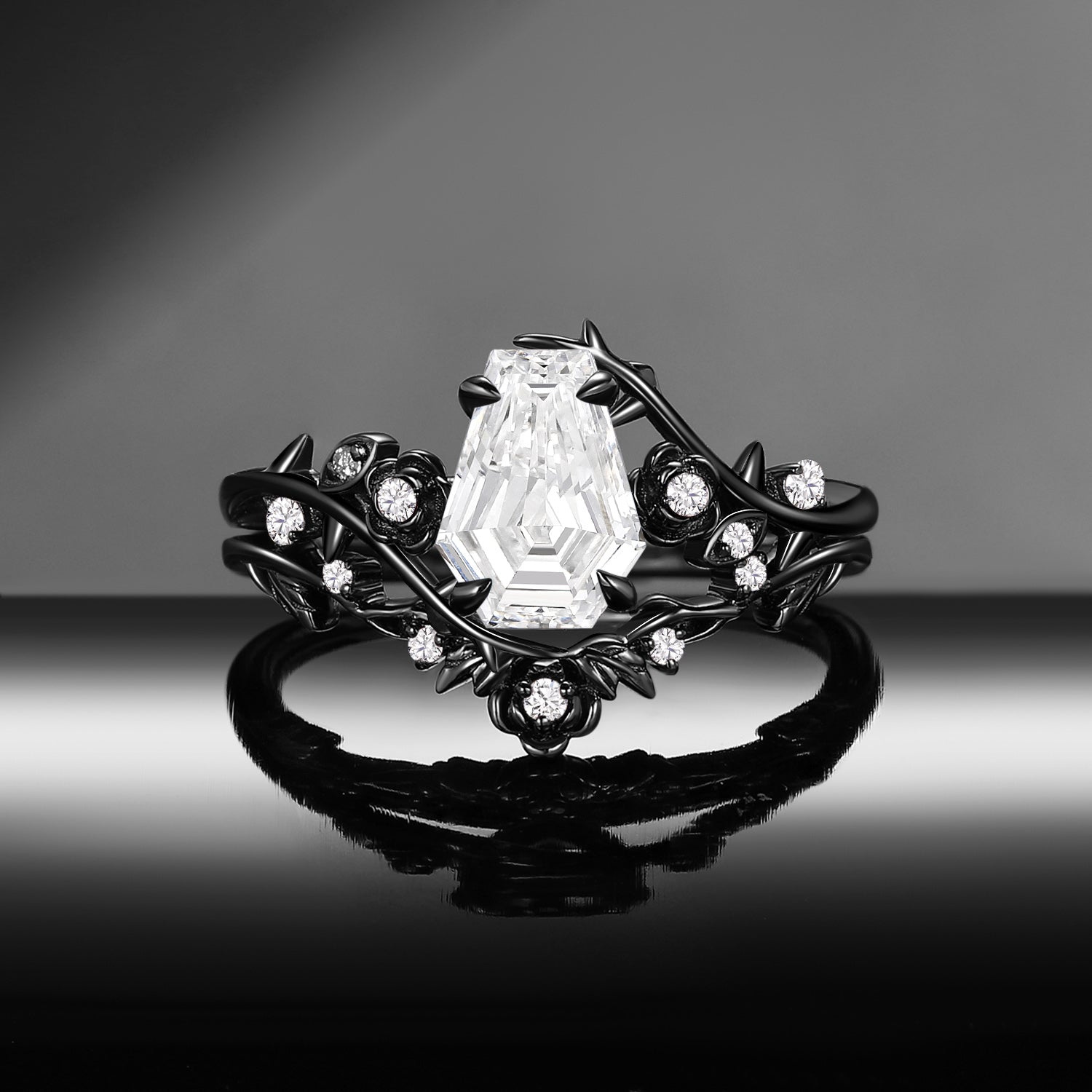 'The Fine Print' - IGI Certified Nature Inspired Coffin Lab Diamond Thorns & Roses Bridal Set with Twisted Vine Band