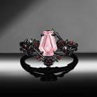 Gothic Nature Inspired Coffin Cut Lab Pink Sapphire Engagement Ring Set 2pcs - 'Thorns & Roses'