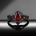 Gothic Nature Inspired Coffin Cut Garnet Engagement Ring Set 2pcs - 'Thorns & Roses'