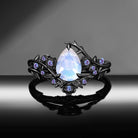 'The Fine Print' - Nature Inspired Pear Cut Moonstone Thorns & Roses Bridal Set with Twisted Vine Band