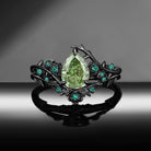 'The Fine Print' - IGI Certified Nature Inspired Pear Lab Green Diamond Thorns & Roses Bridal Set with Twisted Vine Band