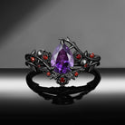 'The Fine Print' - Nature Inspired Pear Natural Amethyst Thorns & Roses Bridal Set with Twisted Vine Band