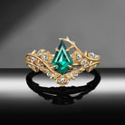 'The Fine Print' - Nature Inspired Kite Cut Lab Emerald Thorns & Roses Bridal Set with Twisted Vine Band