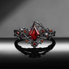 'The Fine Print' - Nature Inspired Kite Cut Red Garnet Thorns & Roses Bridal Set with Twisted Vine Band