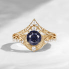 Celestial Ring – Vintage Round Cut Blue Sandstone Engagement Ring Set with Hidden Star Cutout