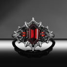 Spider Ring – Gothic Long Hexagon Cut Garnet Two-Tone Engagement Ring with Milgrain Spider Web Band