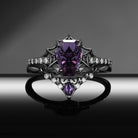 Spider Ring – Gothic Coffin Cut Amethyst Ring Set with See-Through Open Gallery Setting