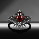 Celestial Ring - Sun-Inspired Coffin Cut Garnet Bridal Set with Octopus Band