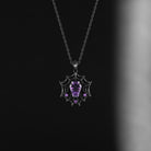 Spider Woman - Gothic Coffin Cut Natural Amethyst Spider Web Necklace with See-Through Open Gallery Setting