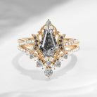 Crescent Moon | Coffin Cut Herkimer Diamond Moon Infinity Engagemnet Ring Set Bridal Set 2pcs