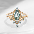 Crescent Moon | Coffin Cut Moss Agate Bridal Set 2pcs Moon Infinity Ring