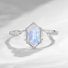 Classic Long Hexagon Moonstone Engagement Ring