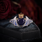 Bat Ring - Gothic Heart Cut Blue Sandstone Engagement Ring with Bat Wing-inspired Band