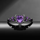 'Pierced Heart' – Gothic Natural Amethyst Heart & Sword Engagement Ring with Angel Wing Detail