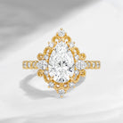 Vintage Style - IGI Certified Pear Cut Lab Diamond Milgrain Engagement Ring with Bezel Half-Eternity Band
