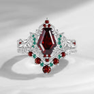 Crescent Moon | Unique Coffin Cut Garnet Celtic Moon Engagement Ring Set 2pcs
