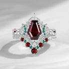 Crescent Moon | Vintage Celtic Knot Coffin Garnet Engagement Ring Set 2pcs