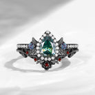 Nature Inspired Pear Cut Lab Teal Sapphire Halo Engagement Ring Set 2pcs