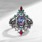 Crescent Moon | Unique Gothic Coffin Lab Alexandrite Black Gold Celtic Knot Ring Set 3pcs