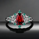 Celtic Moon | Unique Gothic Coffin Cut Garnet Celtic Engagement Ring