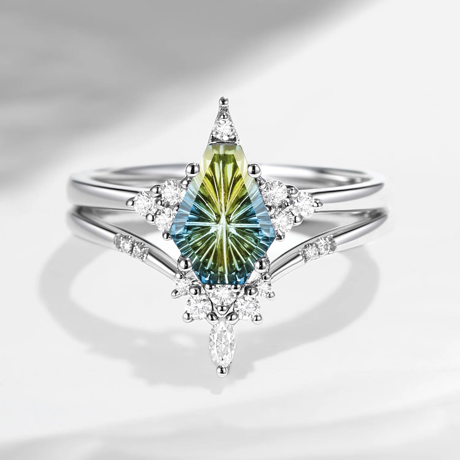 Unique Coffin Fantasy Carved Natural Multi-Colored Sapphire Engagement Ring Star Ring Set 2pcs - Coffin Kite