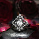Vintage Inspired Coffin Cut Herkimer Diamond Black Gold Ring Bridal Set 3pcs