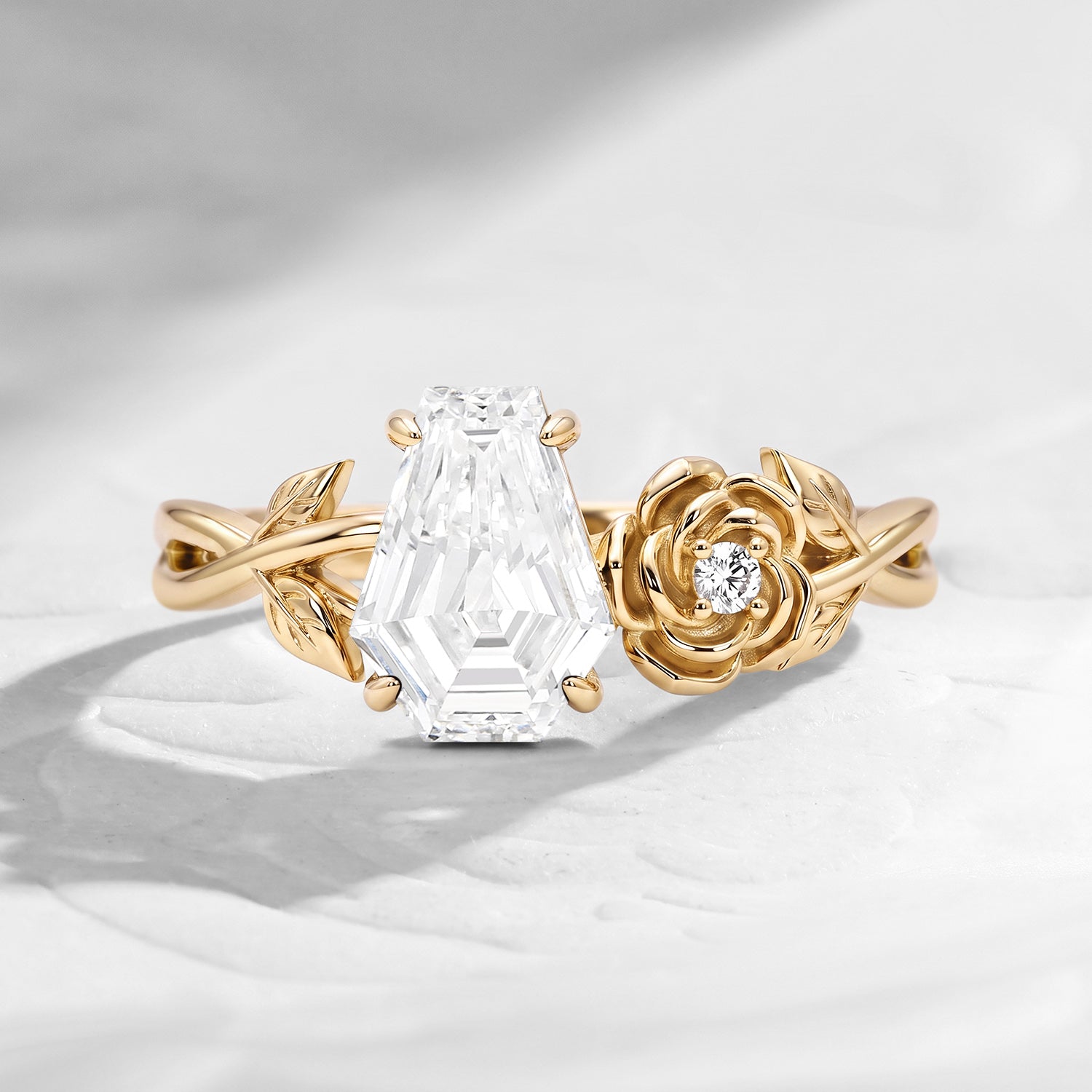 'Toi et Moi' - IGI Certified Coffin Lab Diamond Romantic Rose Flower Engagement Ring with Twisted Vine Band