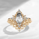 Crescent Moon | Coffin Cut Herkimer Diamond Thorny Engagement Ring Set 2pcs