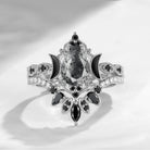 Crescent Moon | Pear Cut Herkimer Diamond 'Ultra Galaxy' Engagement Ring Set 2pcs