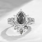 Crescent Moon | Pear Herkimer Diamond & Mother of Pearl Moon 'Ultra Galaxy' Engagement Ring Set 2pcs