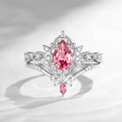 Crescent Moon | Pear Cut Natural Pink Tourmaline Engagement Ring Set 2pcs - Luna