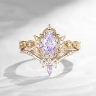 Crescent Moon | Vintage Firework Cut Pear Lab Lavender Sapphire Engagement Ring 2pcs - Luna