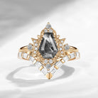 Crescent Moon | Curved Coffin Cut Herkimer Diamond Engagement Ring Set 2pcs