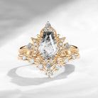 Crescent Moon | Coffin Cut Herkimer Diamond Galaxy Engagement Ring Set 2pcs