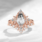 Crescent Moon | Coffin Cut Herkimer Diamond Galaxy Engagement Ring Set 2pcs