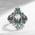 Crescent Moon | Coffin Cut Herkimer Diamond Black Gold Celtic Knot Engagement Ring Set 3pcs