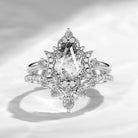 Crescent Moon | Unique Coffin Cut Herkimer Diamond Moon Inspired Engagement Ring Bridal Set 2pcs