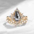 Crescent Moon | Unique Vintage Style Coffin Cut Herkimer Diamond Retro Engagement Ring Set 2pcs