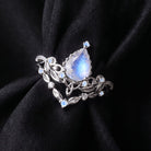 Celtic Calendar - 4.15-5.12 - Nature Inspired Pear Natual Moonstone Celtic Bridal Set with Willow Flow-Inspired Band