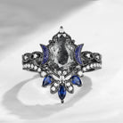 Crescent Moon | Blue Moon Inspired Pear Herkimer Diamond 'Ultra Galaxy' Engagement Ring Set 2pcs