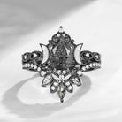 Crescent Moon | Pear Herkimer Diamond & Mother of Pearl Moon 'Ultra Galaxy' Engagement Ring Set 2pcs