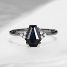 Classic Coffin Shaped Natural Black Sapphire Engagement Ring