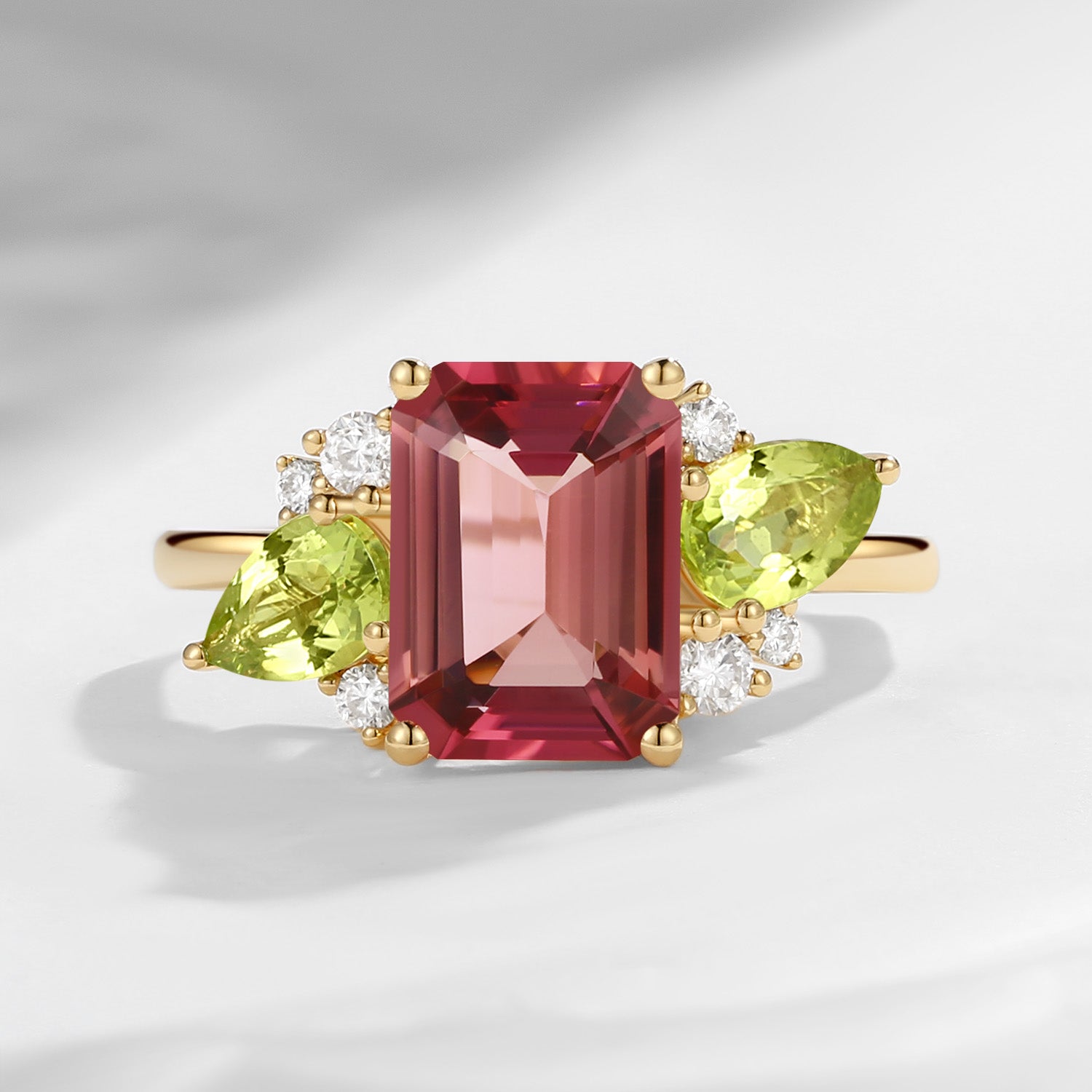 Art Deco Emerald Cut Natural Pink Tourmaline Fairy Engagement Ring