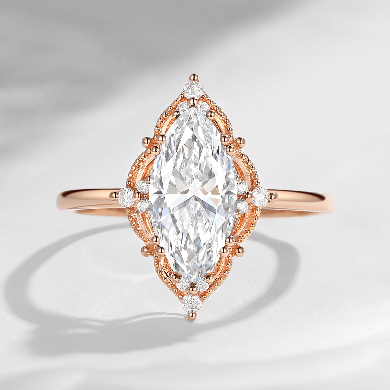 2.5ct Marquise Vintage Inspired Lab Diamond Engagement Ring