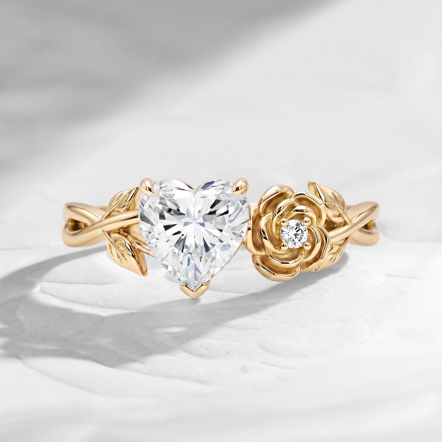 'Toi et Moi' - IGI Certified Heart Cut Lab Diamond Romantic Rose Flower Engagement Ring with Twisted Vine Band